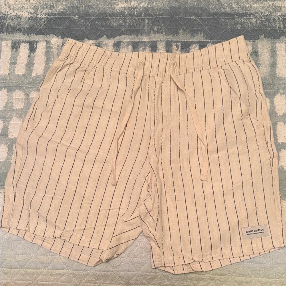Men's BANKS JOURNAL Striped Linen Shorts - Picture 2 of 5